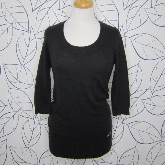 BCBG Max Azria Black Angora Wool Tunic Sweater w/ Rhinestone Logo Size M - Picture 1 of 7